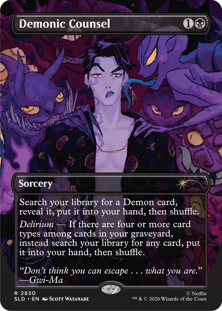Corn Maze Secret Lair card: Demonic Counsel