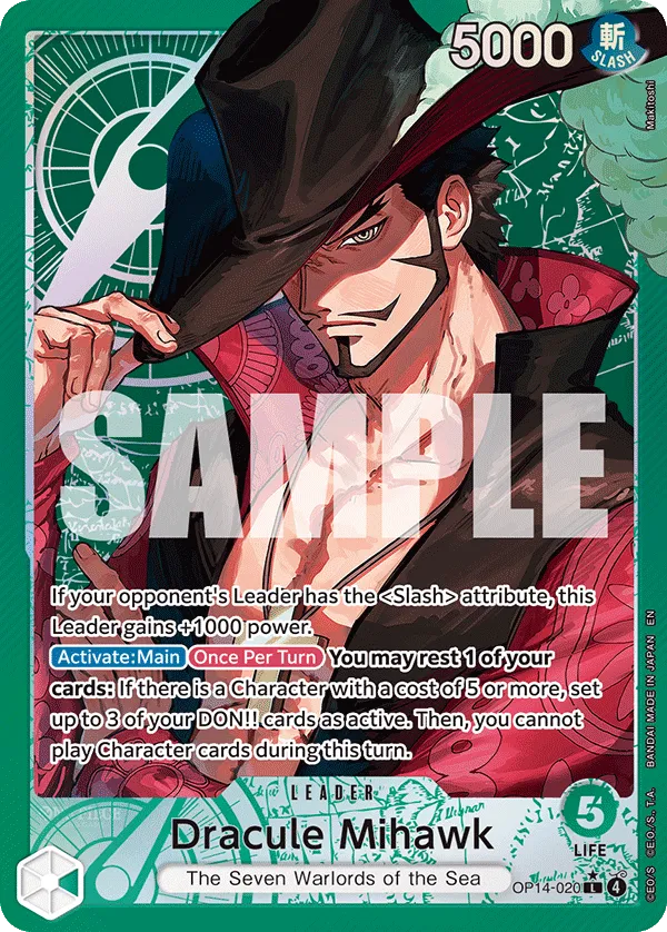 Official alternate-art sample of OP14-020 Dracule Mihawk