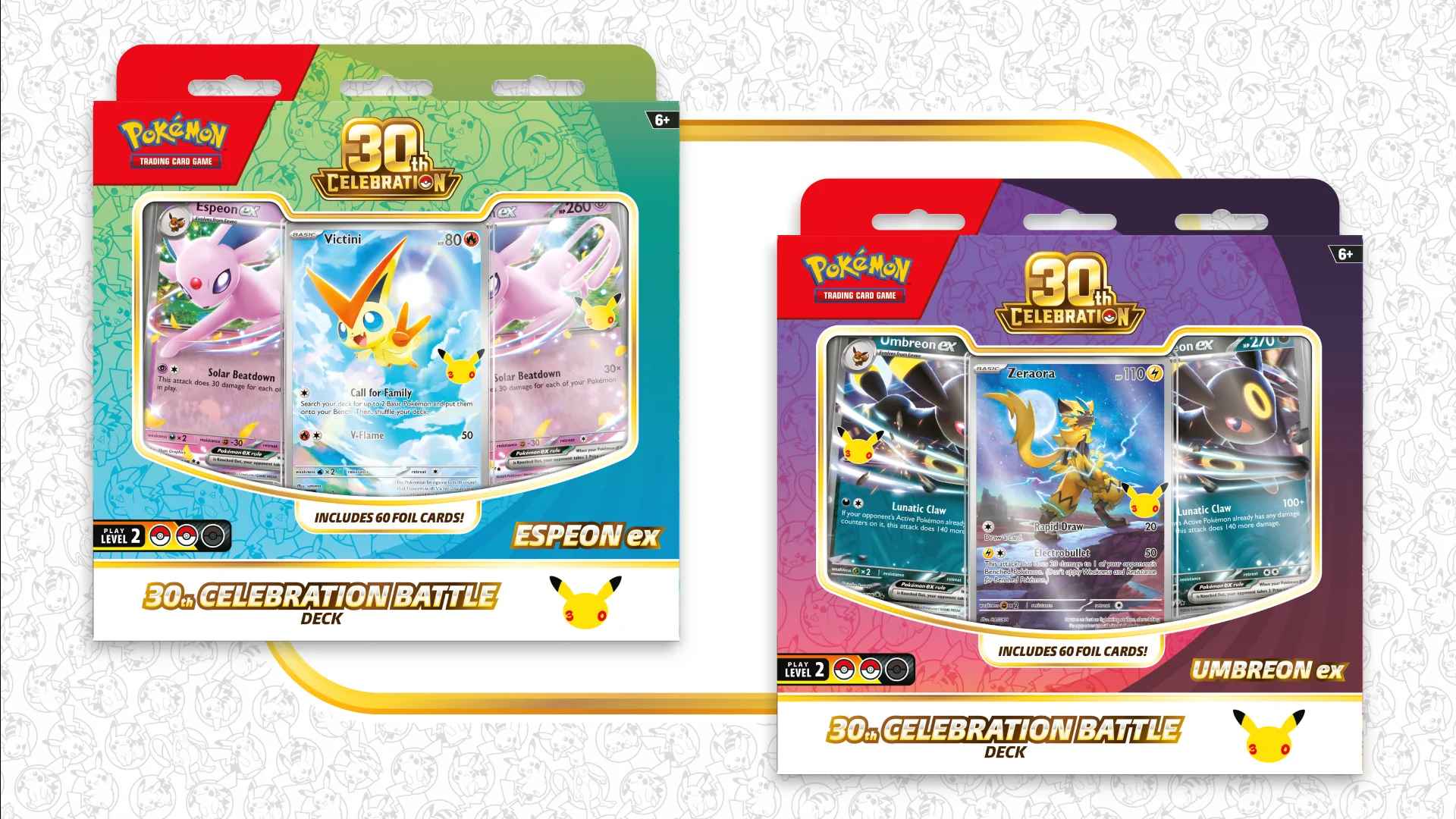 Separate Espeon ex and Umbreon ex 30th Celebration Battle Deck packages