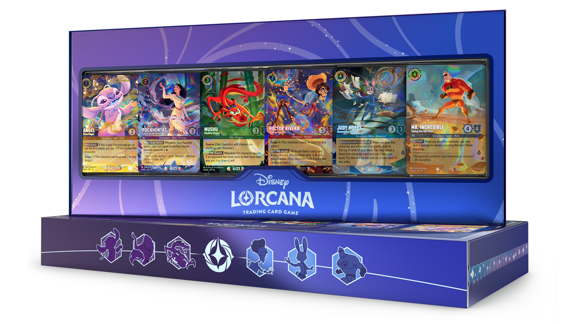 Official 2026 Disney Lorcana D23 Collection with six displayed cards