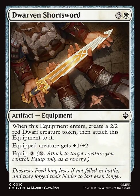 Dwarven Shortsword card from The Hobbit, with its printed rules text