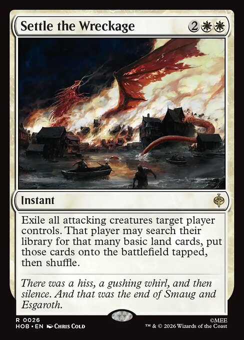 Settle the Wreckage from The Hobbit, showing its mana cost and rules text