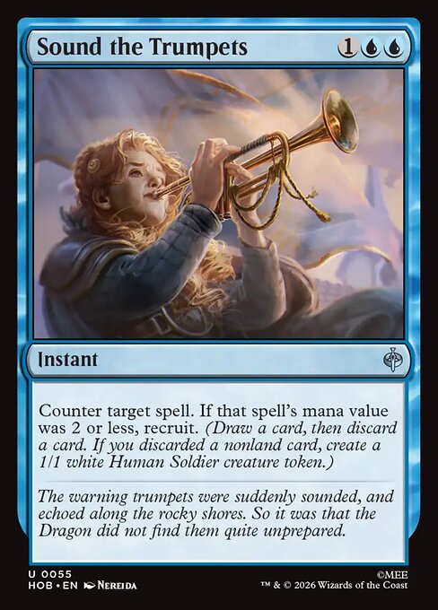 Sound the Trumpets from The Hobbit, showing its mana cost and rules text