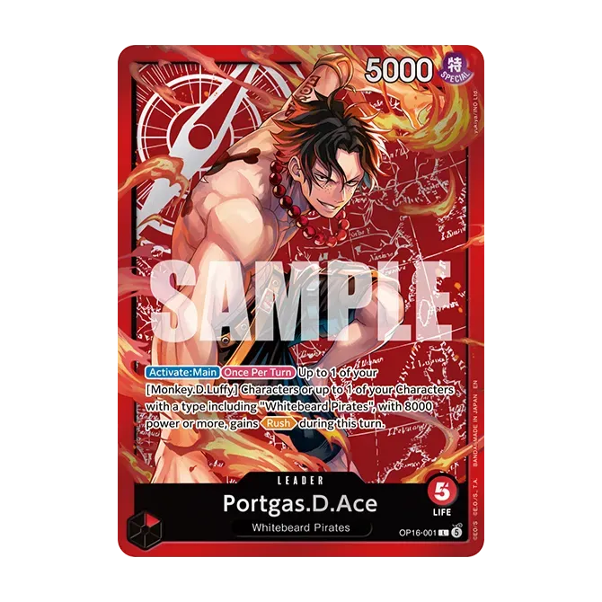 Official sample of SD01 Portgas.D.Ace Leader OP16-001