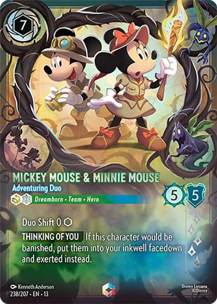 Mickey Mouse & Minnie Mouse - Adventuring Duo (Enchanted) card from Disney Lorcana Attack of the Vine