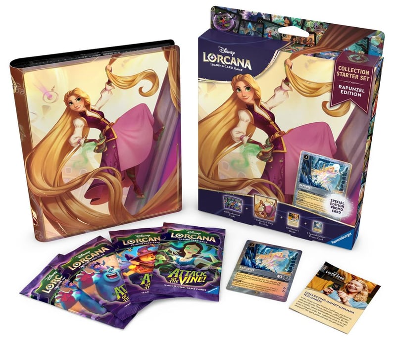 Rapunzel Collection Starter Set with the portfolio, four Attack of the Vine booster packs, promo card, and collector's guide